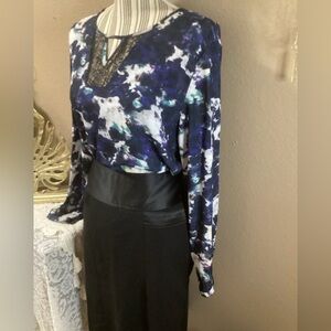 Mossimo Blue and White Long Sleeve Blouse
